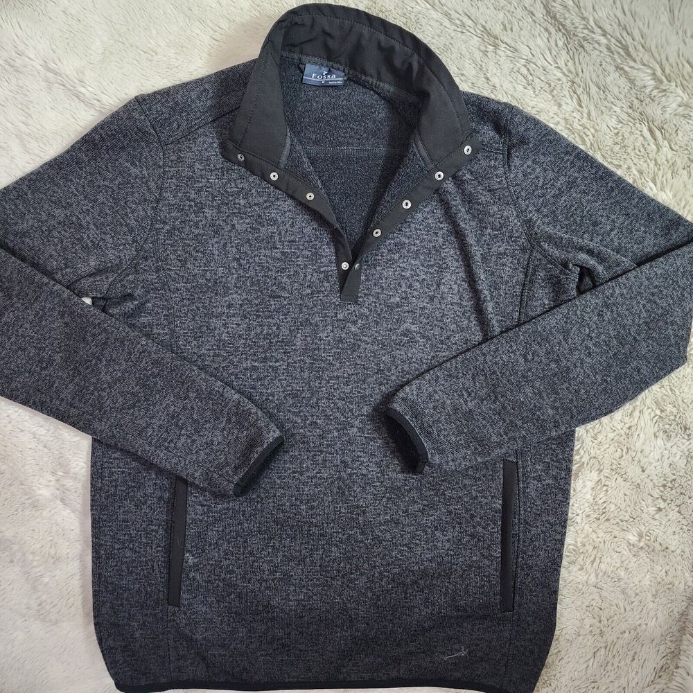 Fossa Men's Gray Stone Pullover Fleece Sweater Size Medium 1/4 Button Pockets